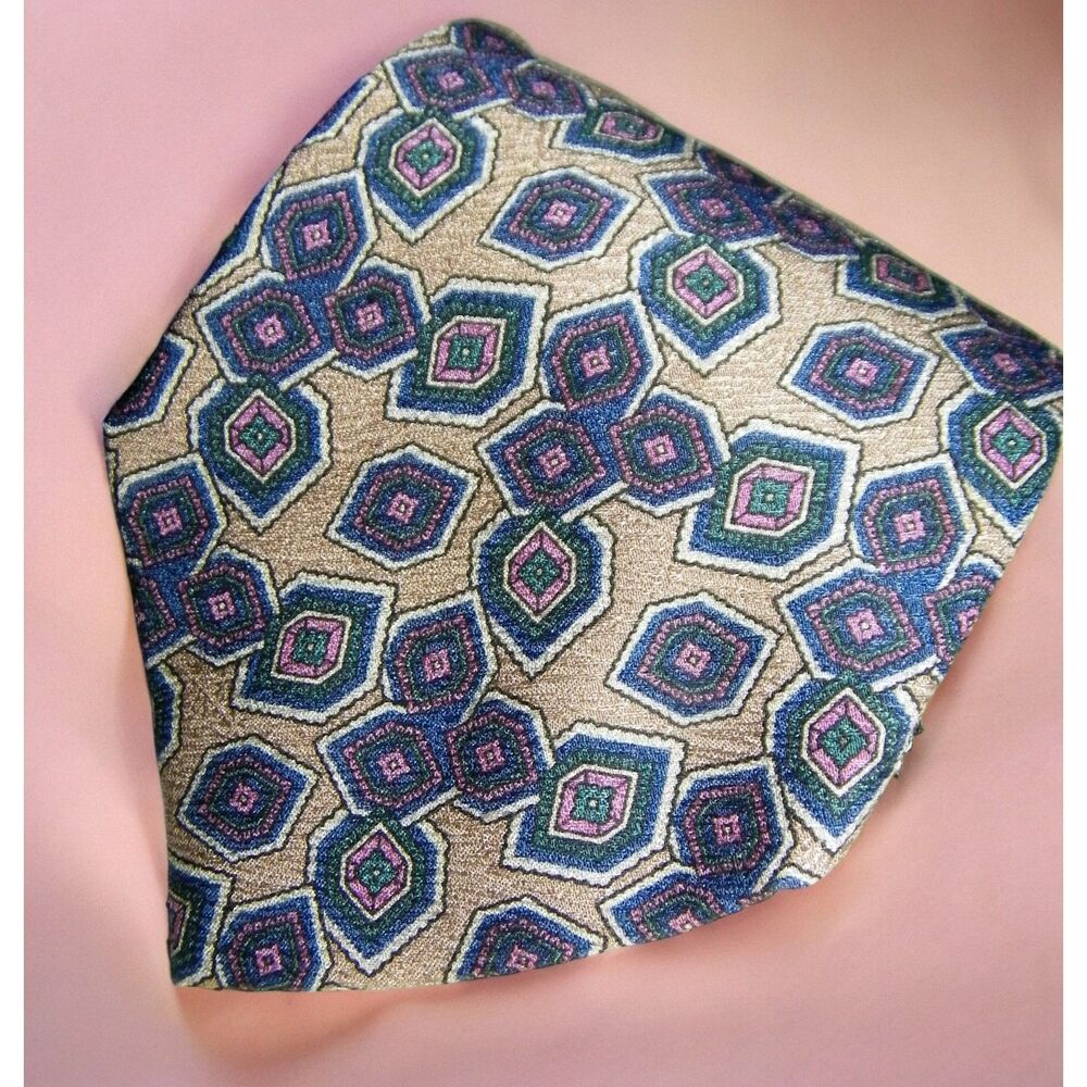 CHARLES JOURDAN Tie by Isaco Bronze Violet Blue Diamond Print Silk